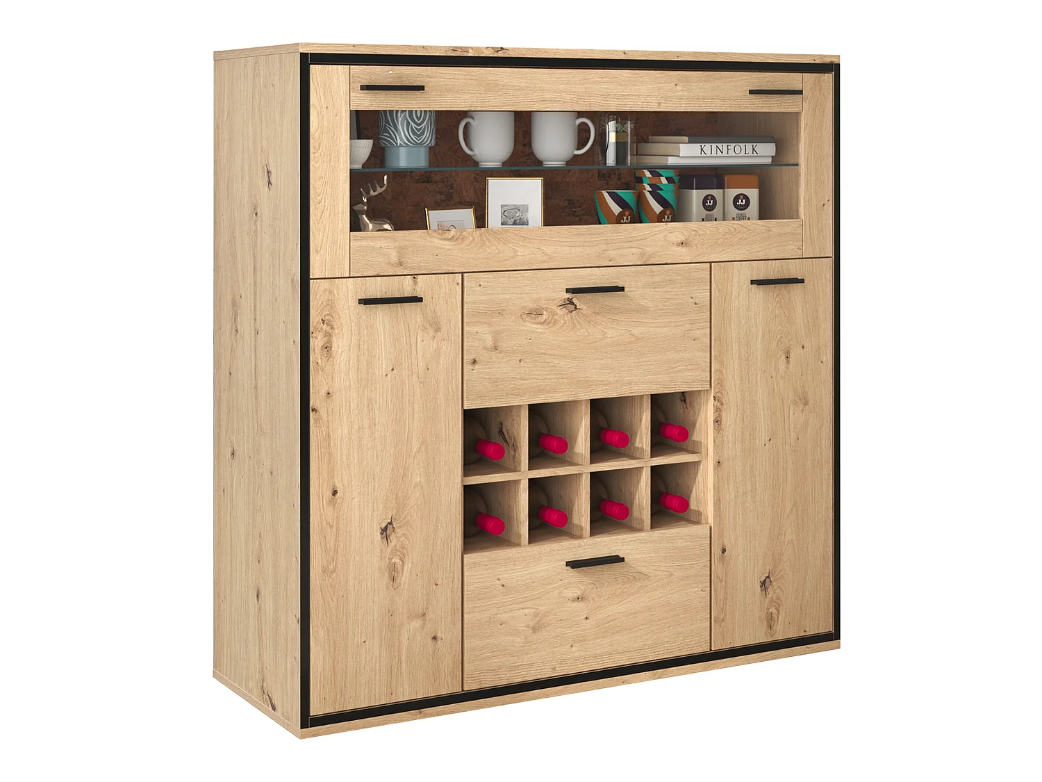 Eleganter TV-Schrank mit Doppeltüren, Regal aus Naturglas