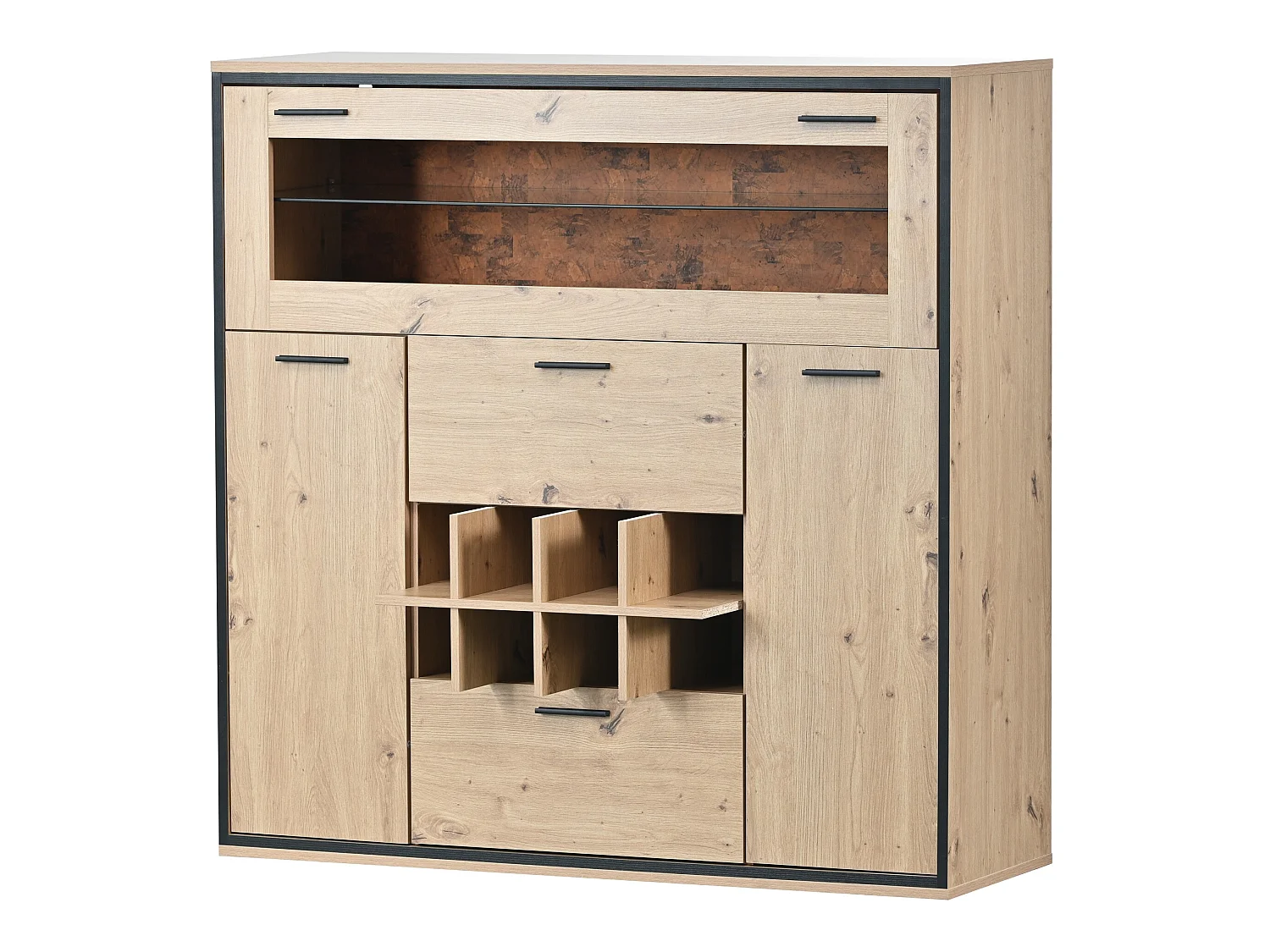 Eleganter TV-Schrank mit Doppeltüren, Regal aus Naturglas