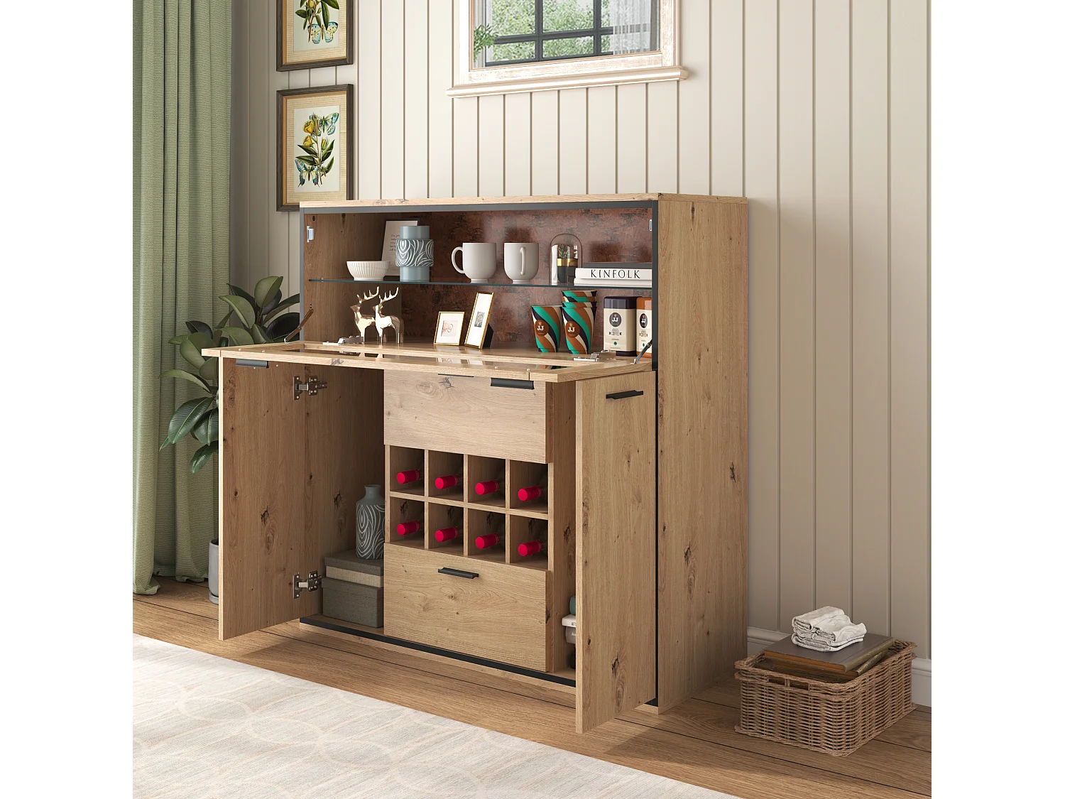 Elegant tv-meubel met dubbele deuren, plank van natuurlijk glas