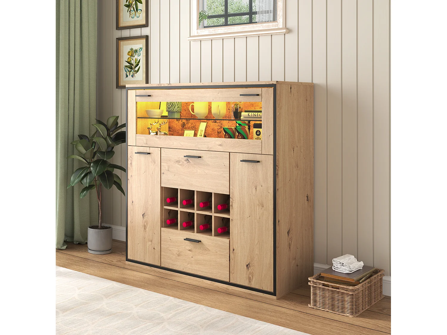 Elegant tv-meubel met dubbele deuren, plank van natuurlijk glas