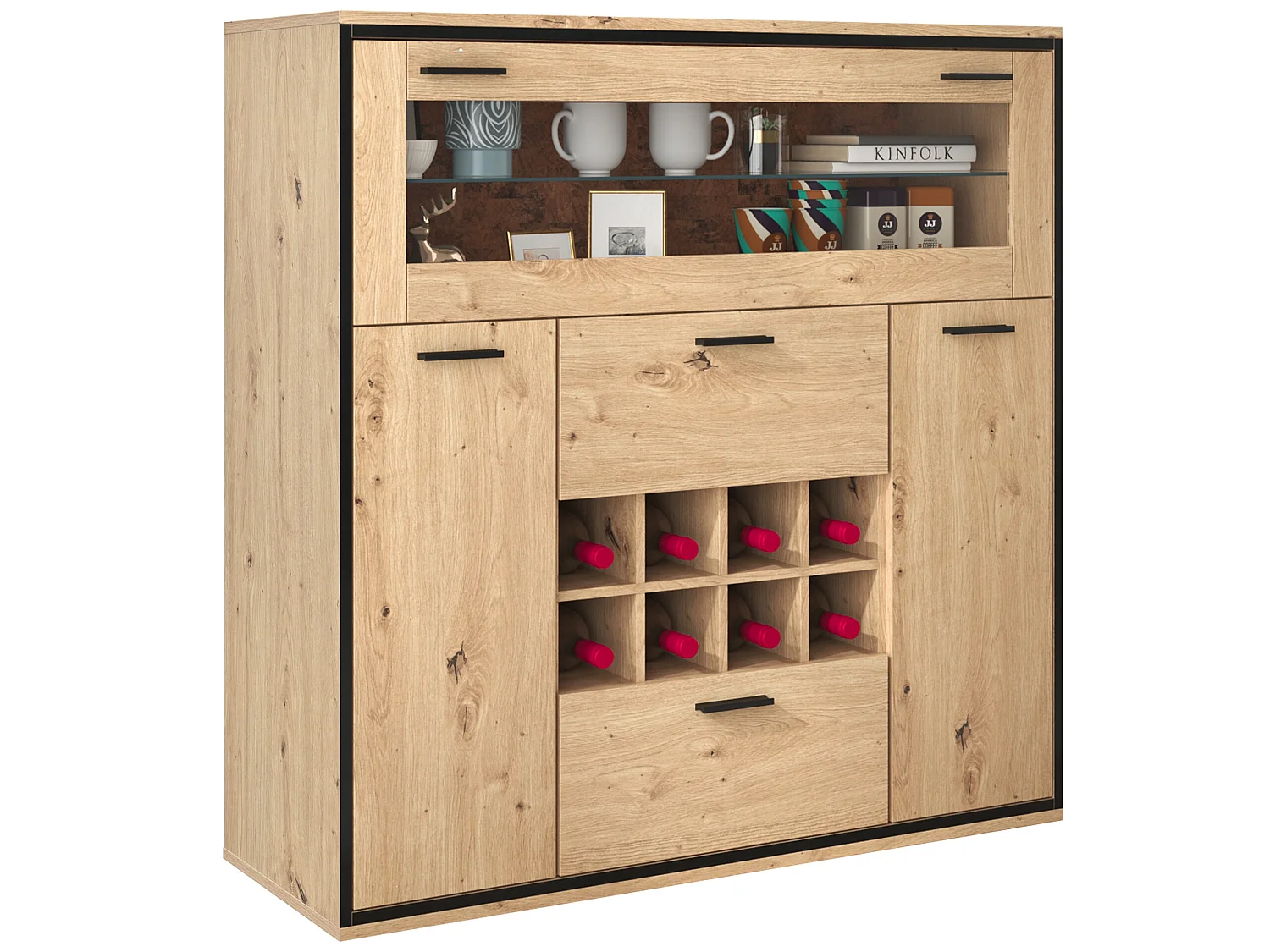 Elegant tv-meubel met dubbele deuren, plank van natuurlijk glas