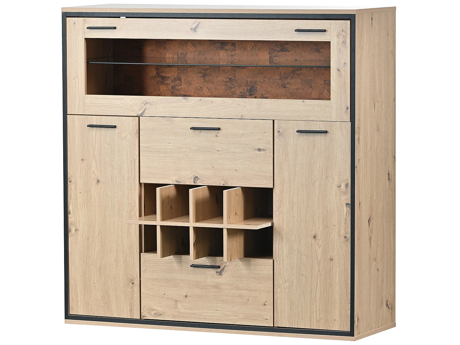 Elegant tv-meubel met dubbele deuren, plank van natuurlijk glas