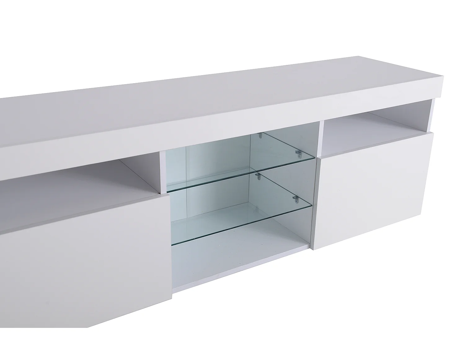 Mueble de TV moderno blanco con panel de luz, iluminación LED variable, 180 cm