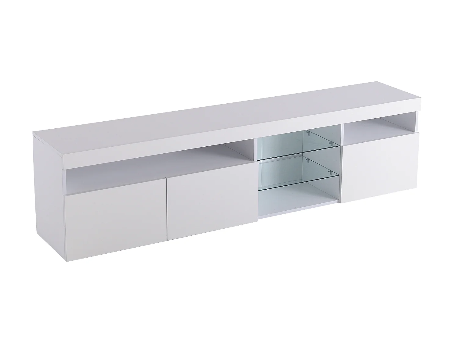 Mueble de TV moderno blanco con panel de luz, iluminación LED variable, 180 cm