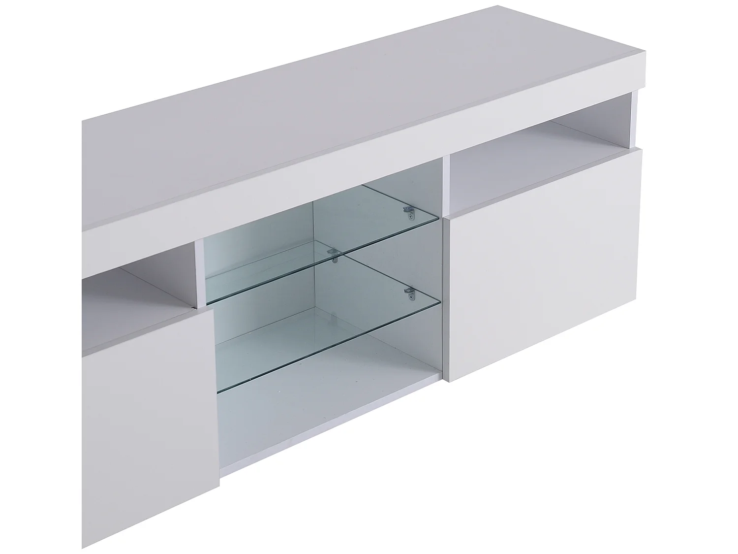 Mueble de TV moderno blanco con panel de luz, iluminación LED variable, 180 cm