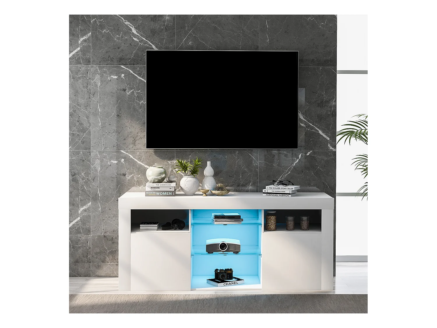 LED tv-meubel met verlichting, 2 kasten met deuren, wit