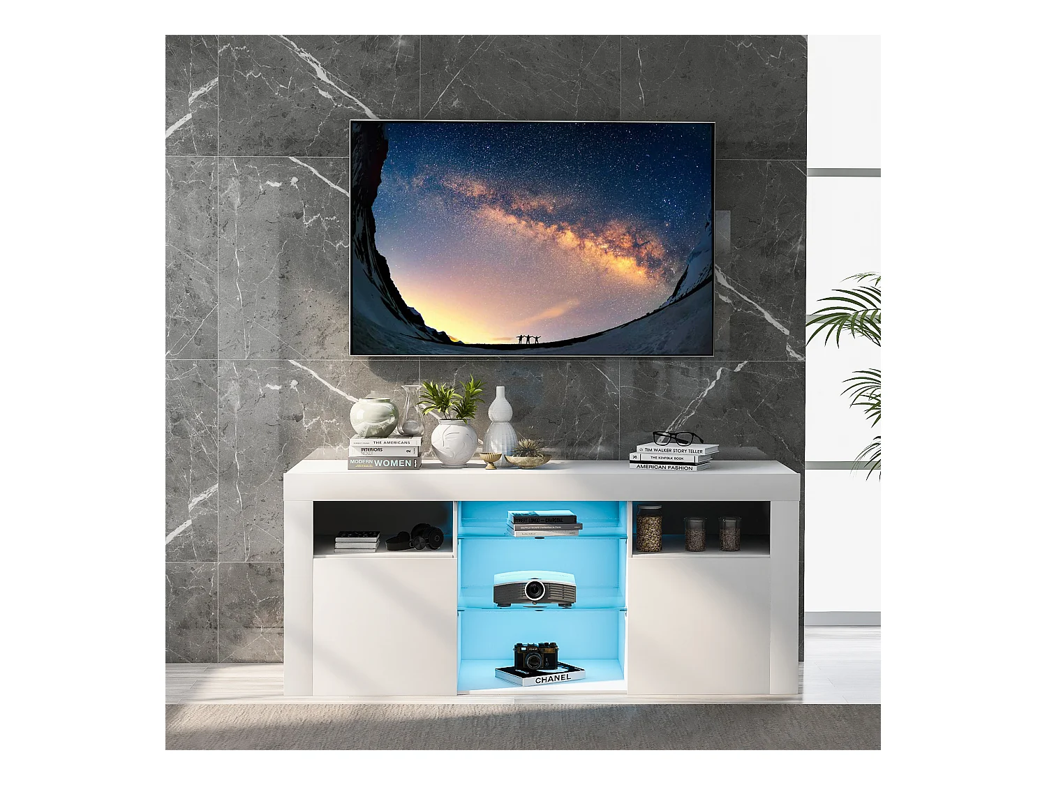 LED tv-meubel met verlichting, 2 kasten met deuren, wit