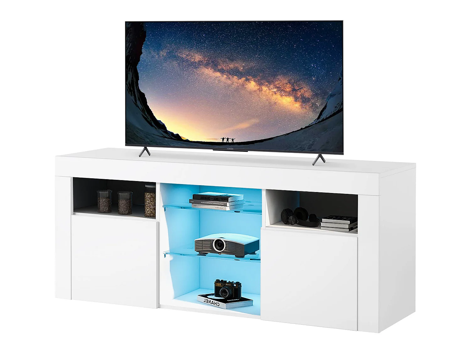 LED tv-meubel met verlichting, 2 kasten met deuren, wit