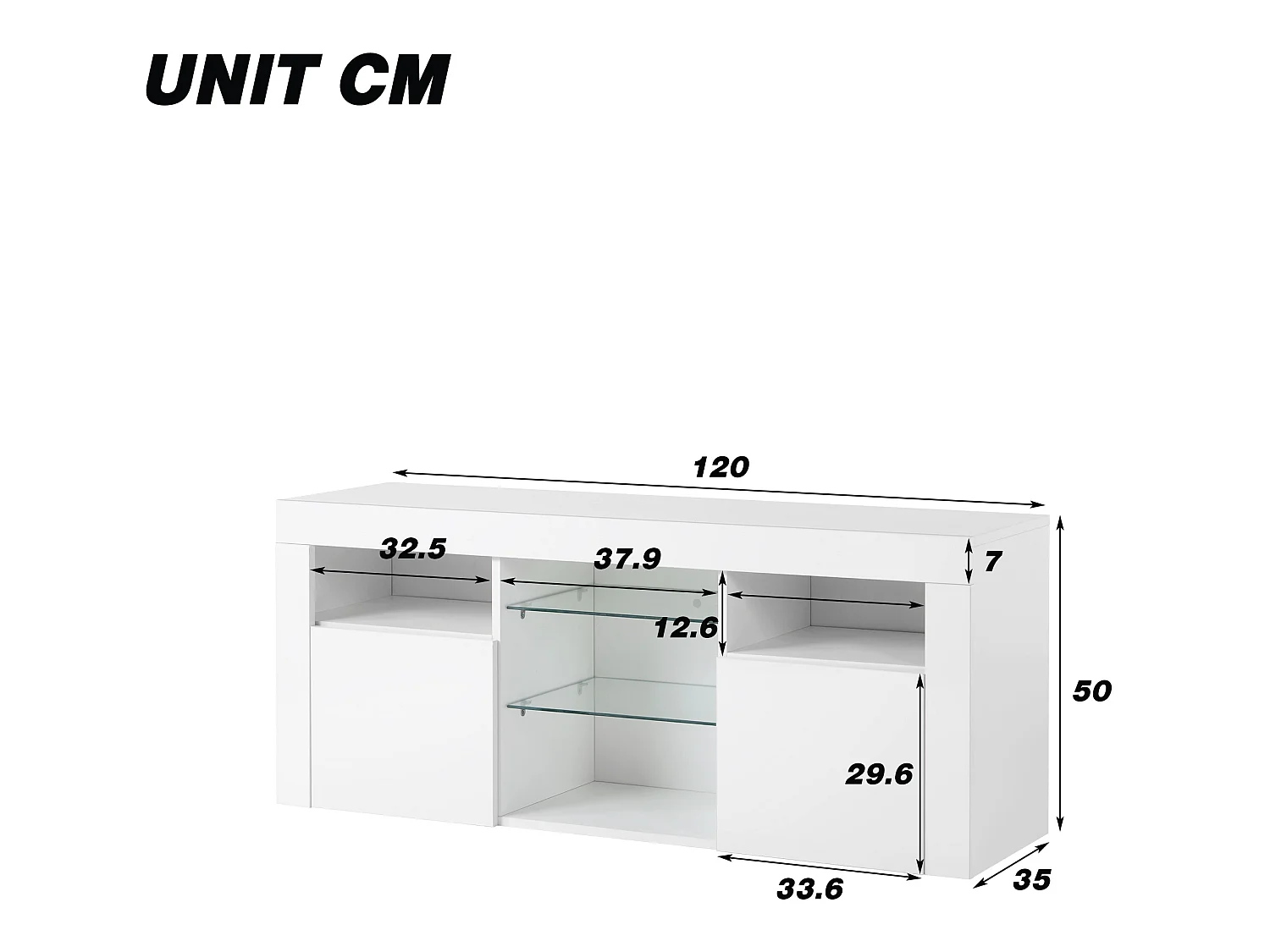LED tv-meubel met verlichting, 2 kasten met deuren, wit