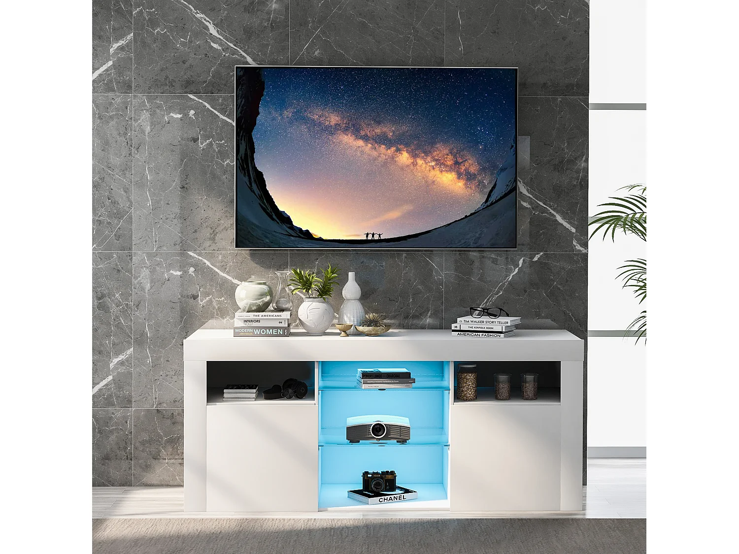 LED tv-meubel met verlichting, 2 kasten met deuren, wit