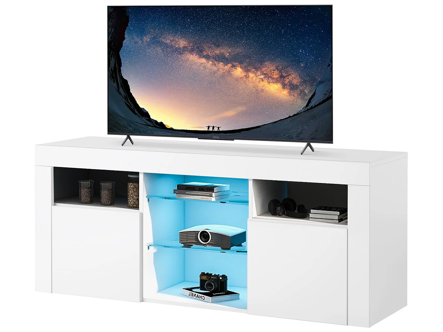 LED tv-meubel met verlichting, 2 kasten met deuren, wit