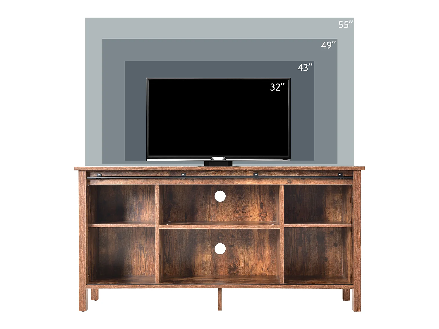 Meuble tv en design industriel vintage avec 2 portes coulissantes brun vintage