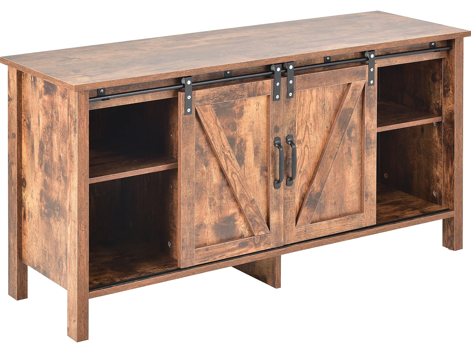 Meuble tv en design industriel vintage avec 2 portes coulissantes brun vintage