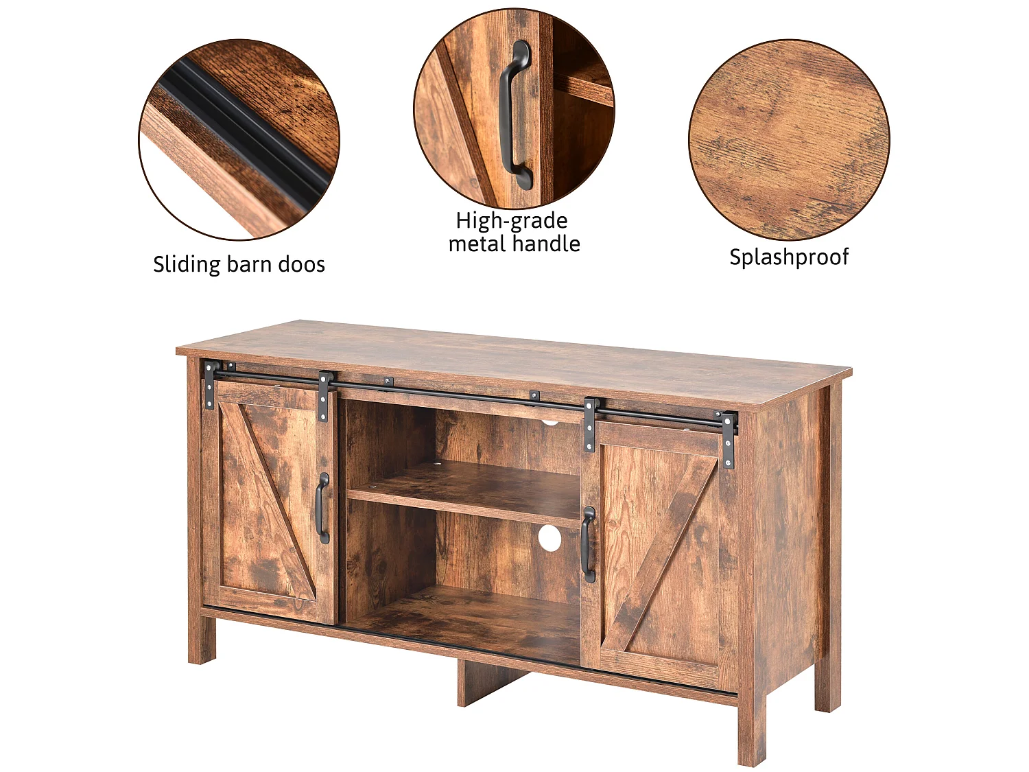 Meuble tv en design industriel vintage avec 2 portes coulissantes brun vintage