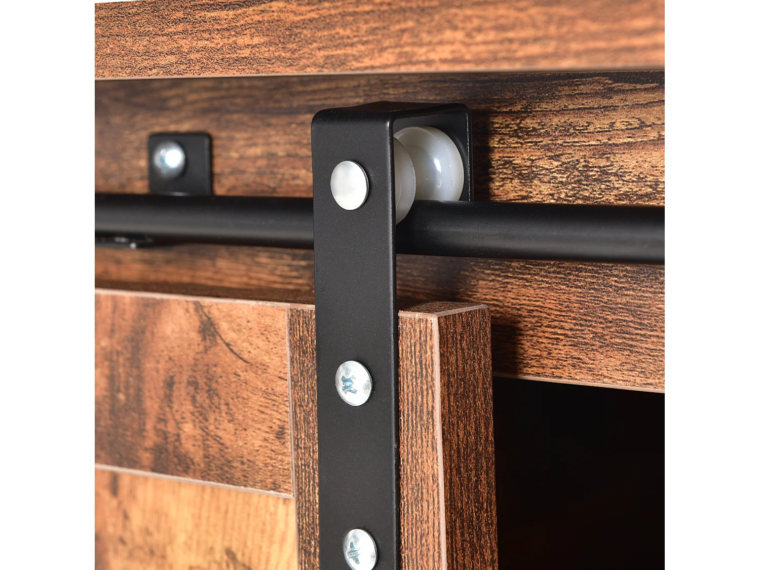 Meuble tv en design industriel vintage avec 2 portes coulissantes brun vintage