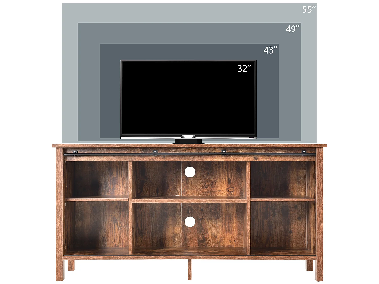 Meuble tv en design industriel vintage avec 2 portes coulissantes brun vintage