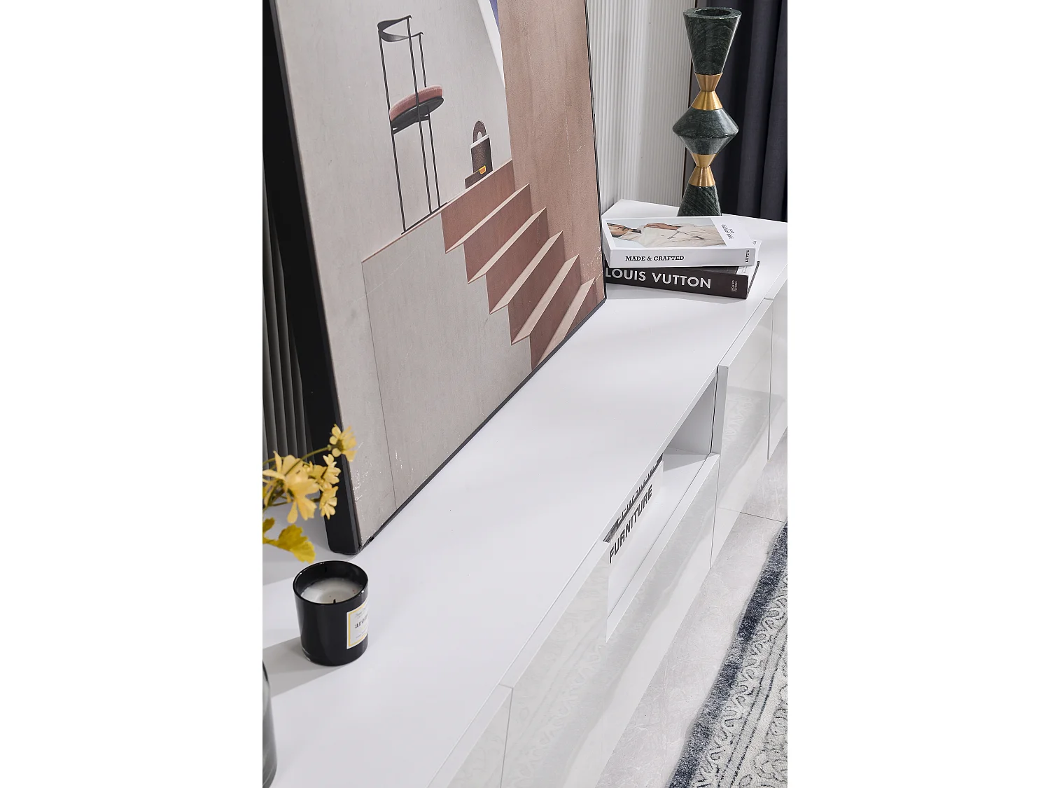 Meuble tv moderne en patchwork de 170 cm - style diagonale blanc