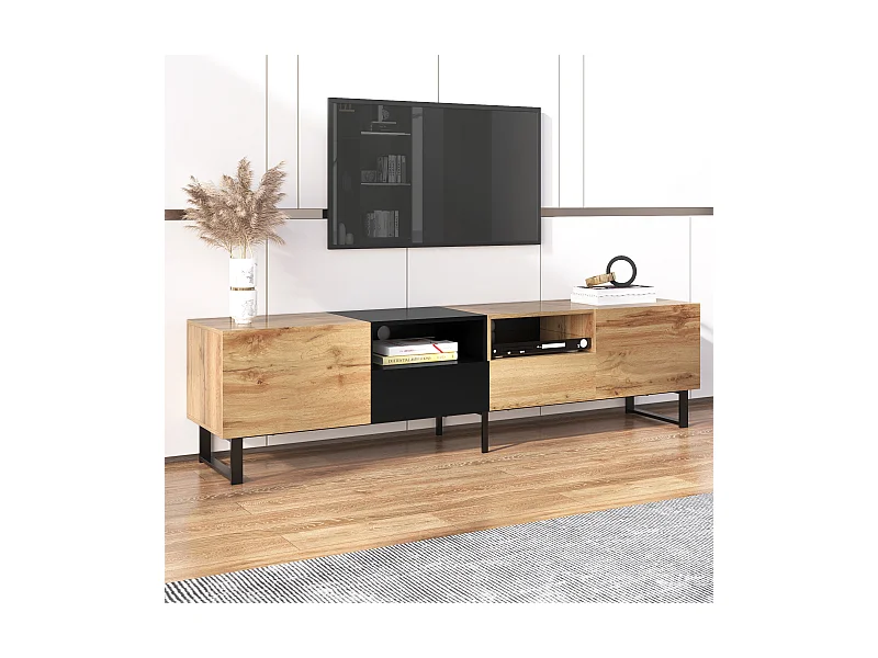 Mueble TV moderno con diseño en negro y madera.