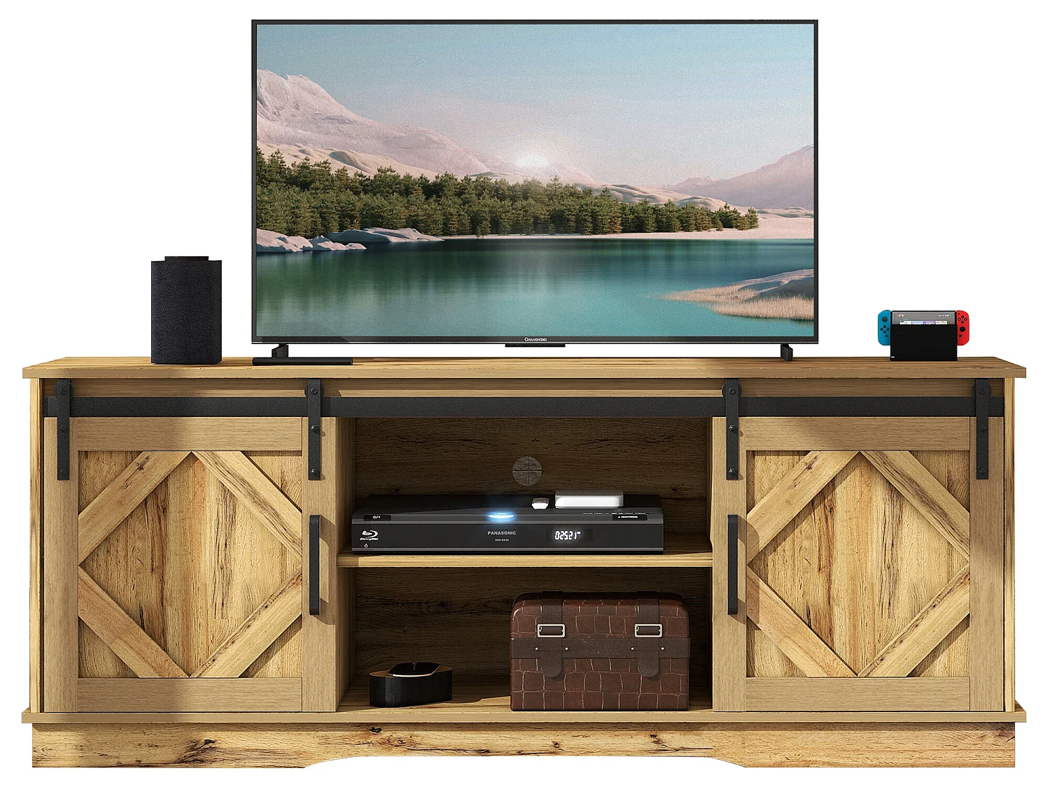 Mueble para TV con puertas correderas estilo granero, 150*40*60cm, marrón