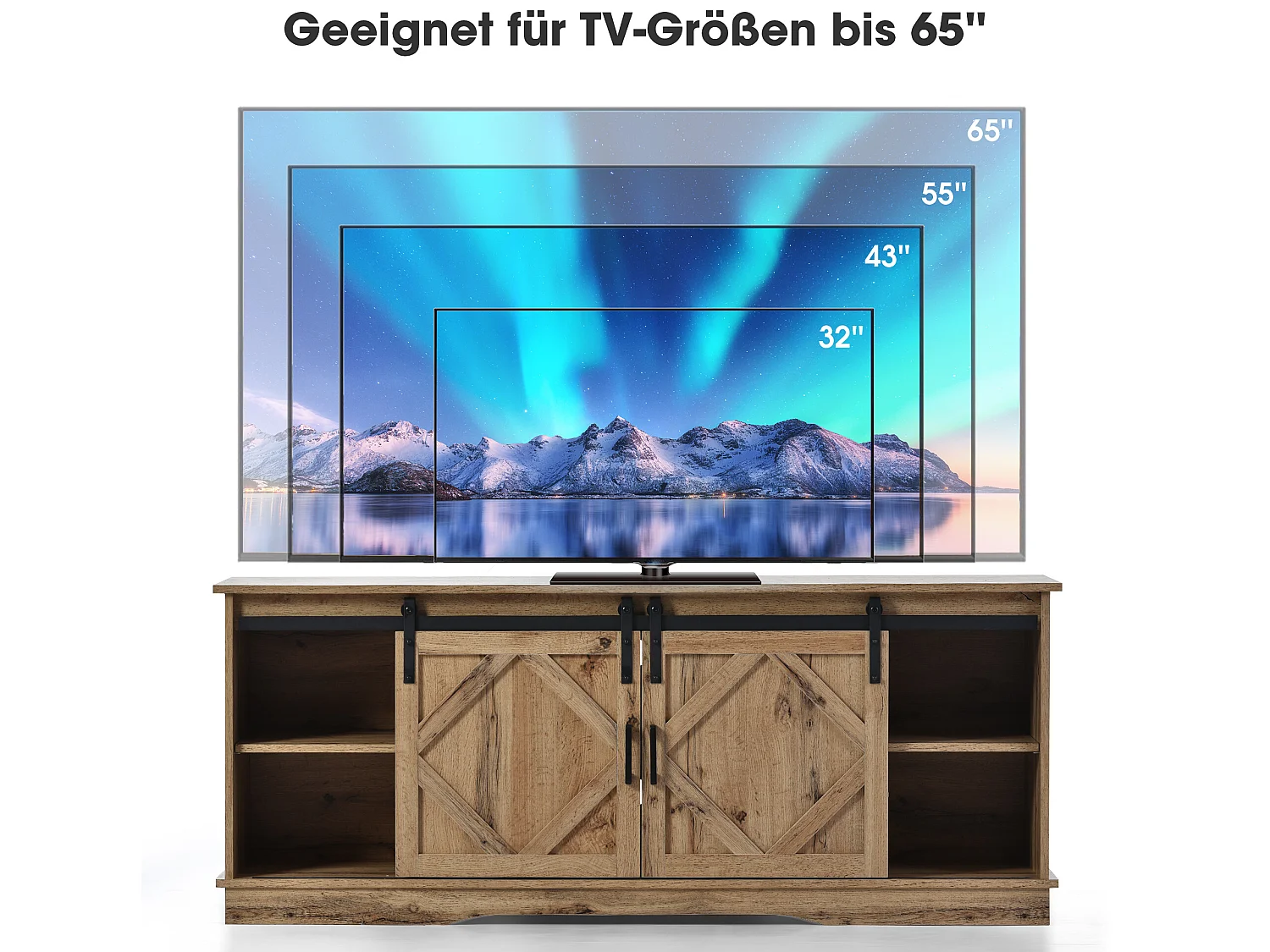 Mueble para TV con puertas correderas estilo granero, 150*40*60cm, marrón