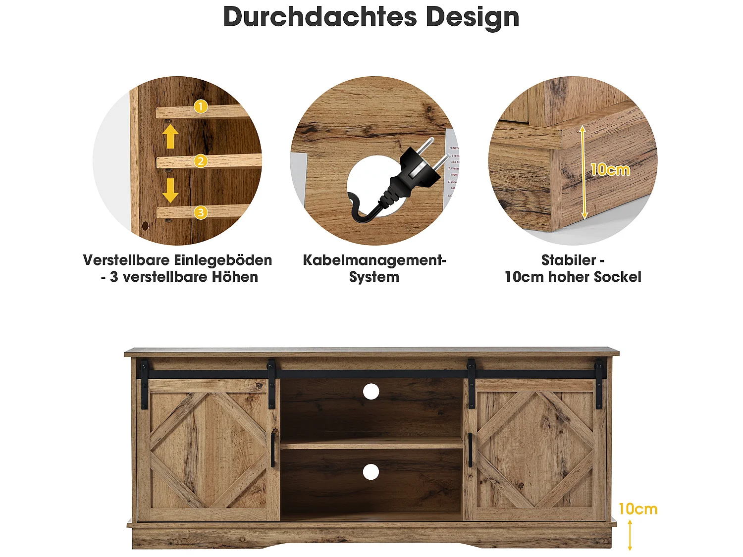 Mueble para TV con puertas correderas estilo granero, 150*40*60cm, marrón