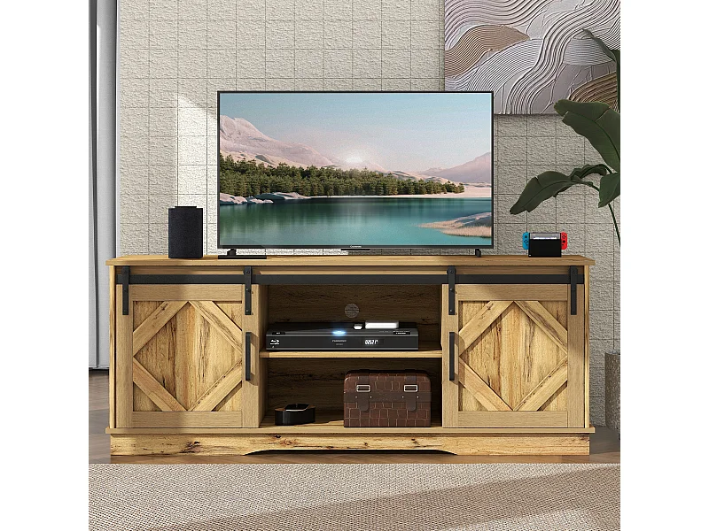 Mueble para TV con puertas correderas estilo granero, 150*40*60cm, marrón