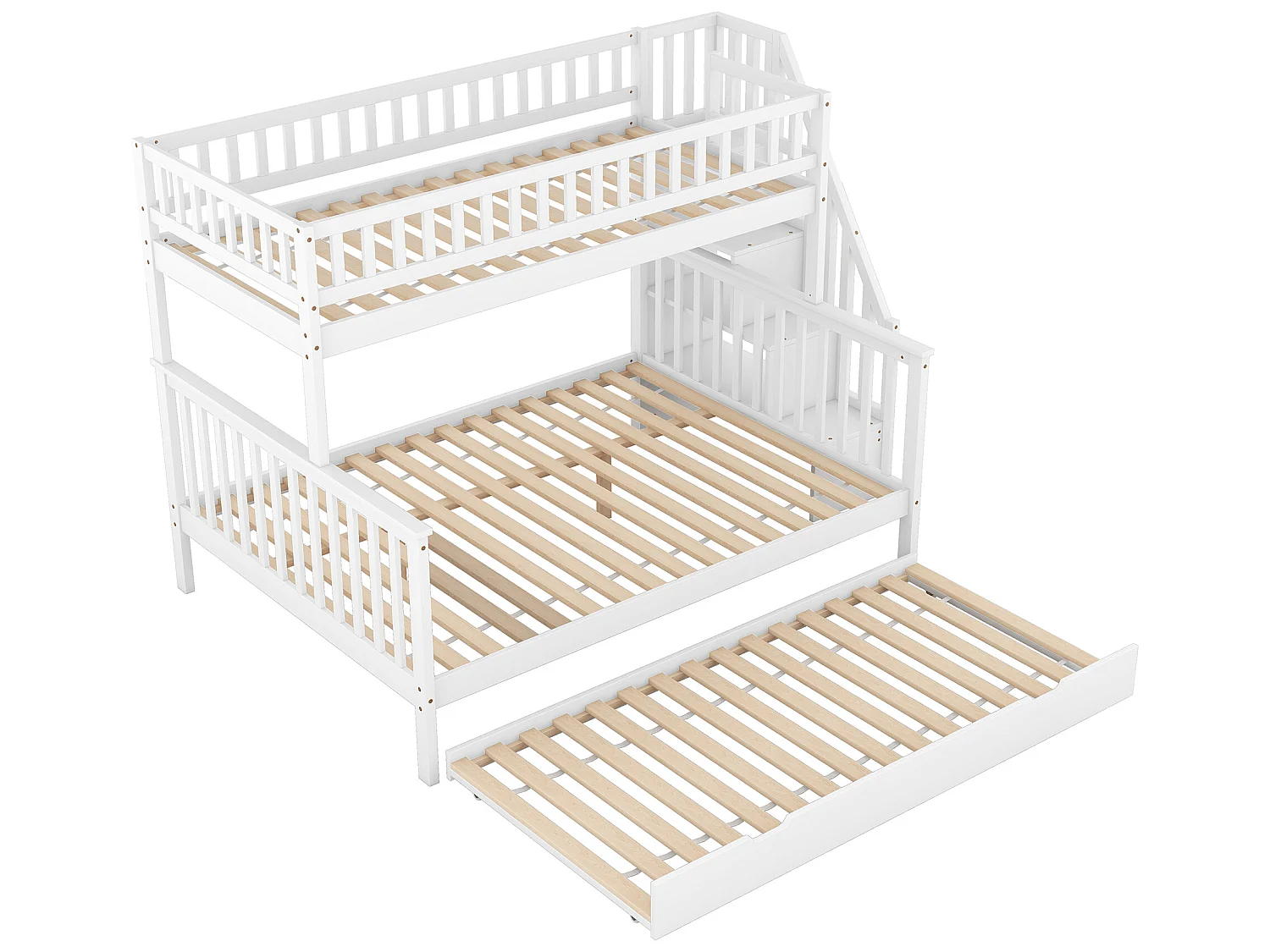 Kinderstapelbed 90 x 200 bij 140 x 200 met onderschuifbed en trap, wit