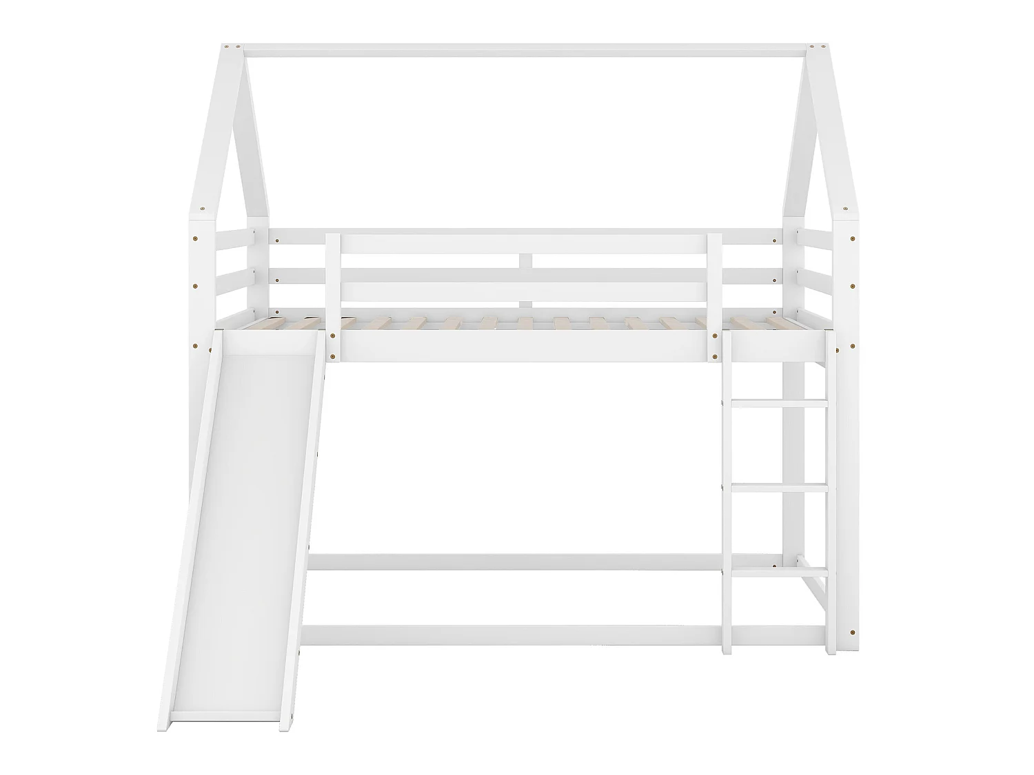 Lit superposé en forme de maison avec toboggan et échelle, blanc, 140x200cm