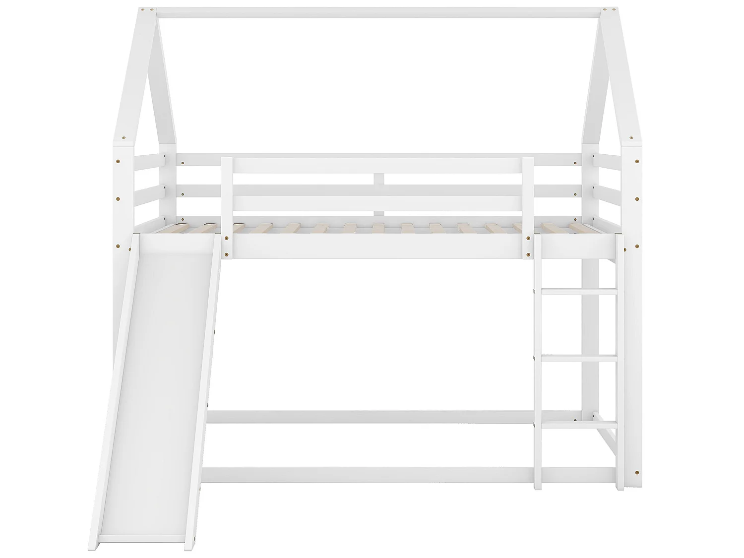 Lit superposé en forme de maison avec toboggan et échelle, blanc, 140x200cm