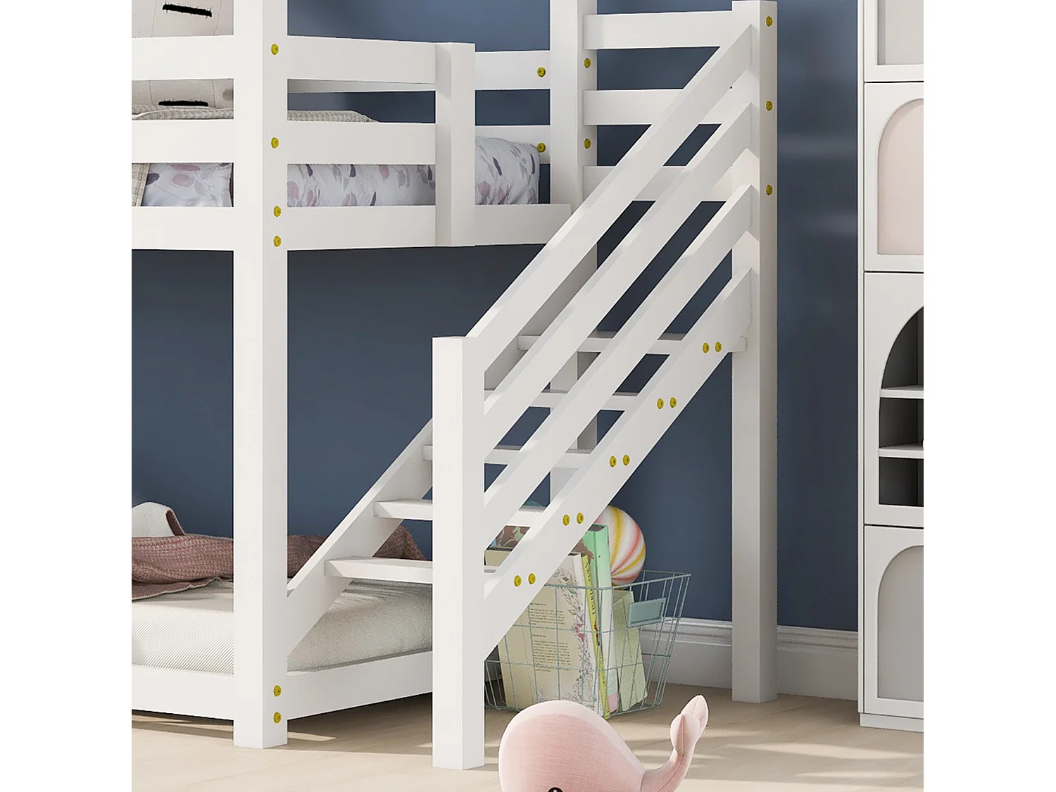 Stapelbed met hoektrap, huisbed, wit (200x90cm)