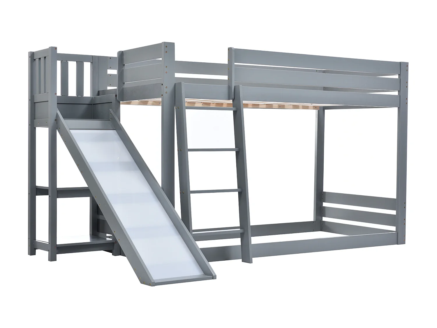 Lit enfant superposé en bois de pin avec échelle, 90*200cm, gris