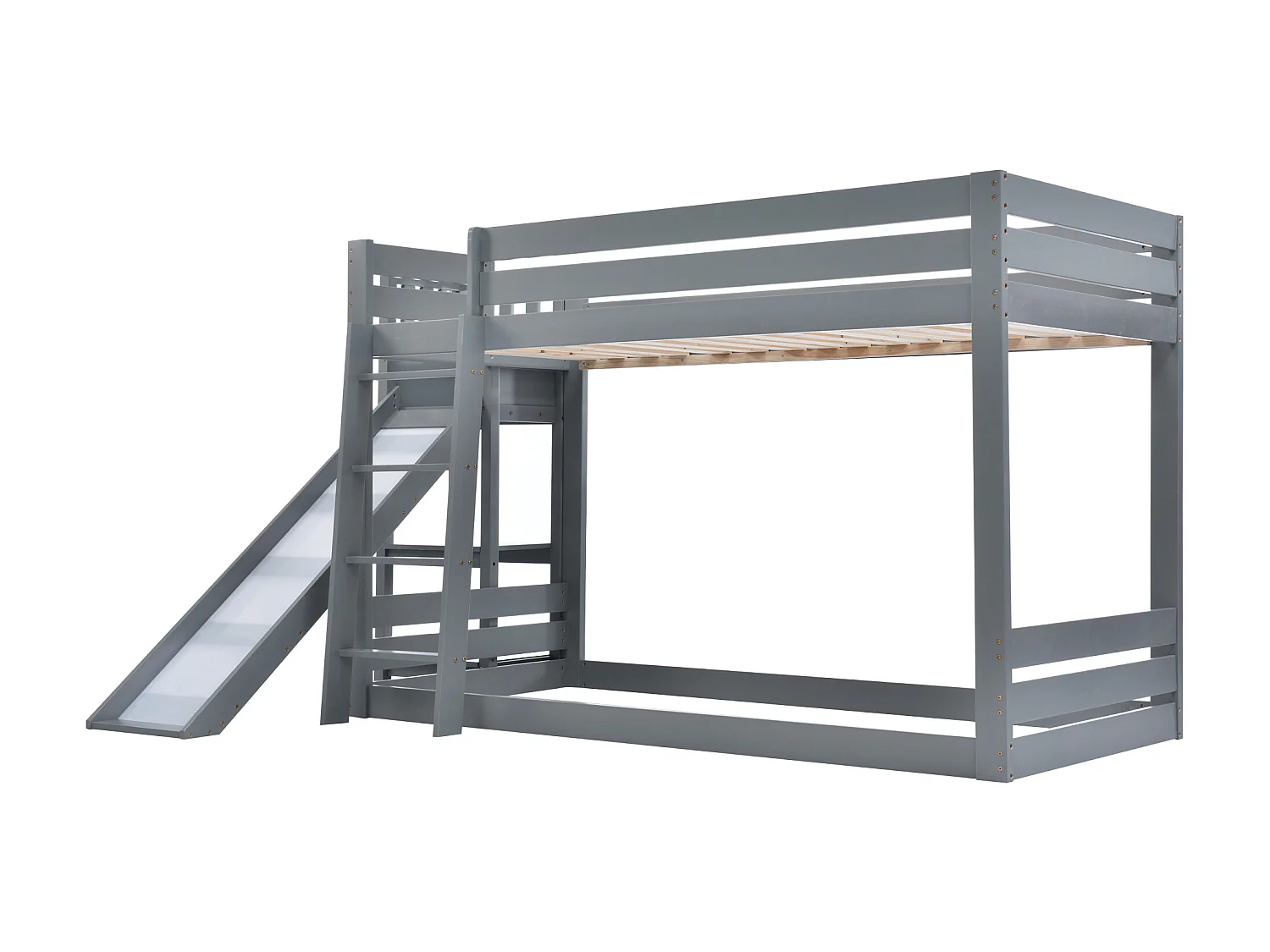 Lit enfant superposé en bois de pin avec échelle, 90*200cm, gris