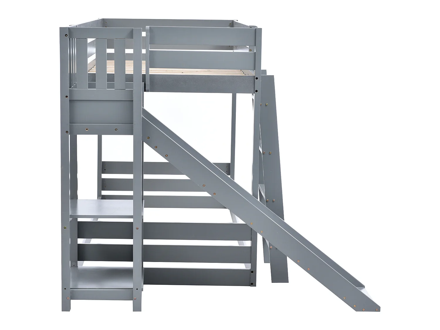 Lit enfant superposé en bois de pin avec échelle, 90*200cm, gris