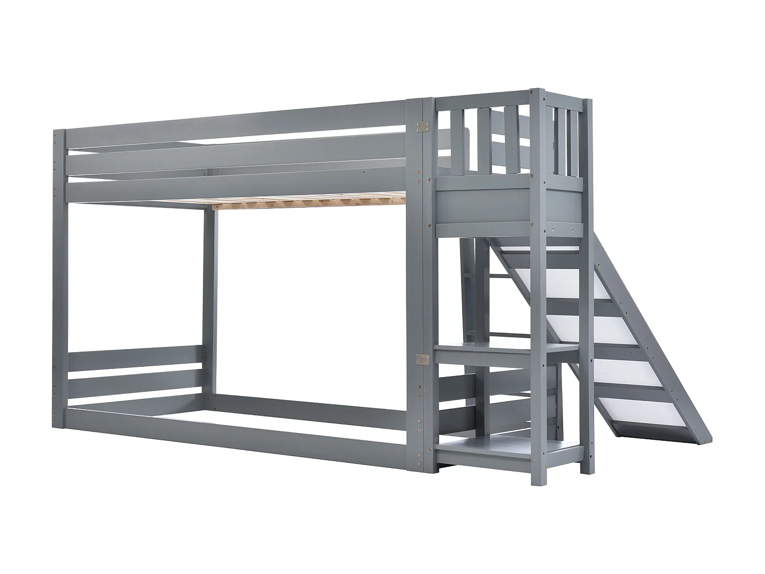 Lit enfant superposé en bois de pin avec échelle, 90*200cm, gris