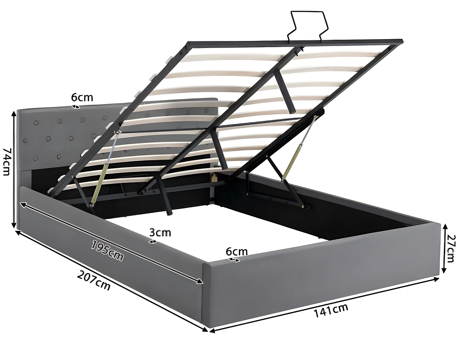 Bed met fluwelen opbergruimte, houten frame, lattenbodem, tweepersoonsbed, (grijs, 140 x 200 cm)