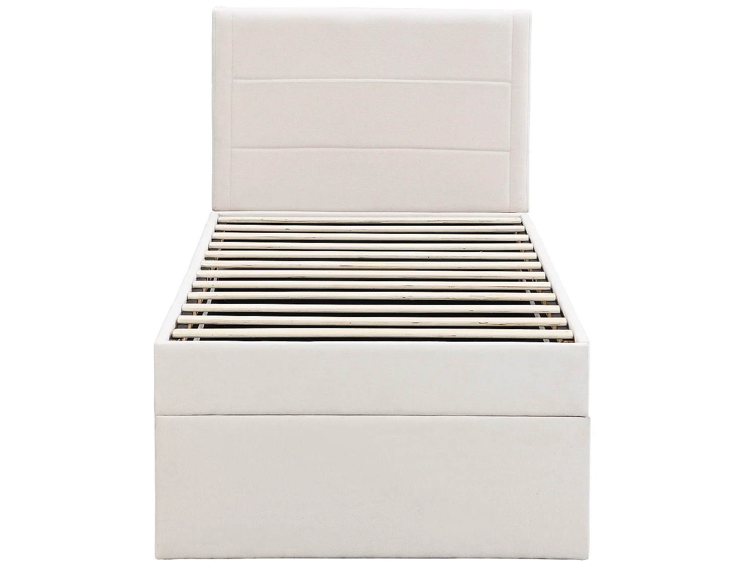 Eenpersoons gestoffeerd bed met metalen framebodem, grote opbergruimte, beige, 200x90cm