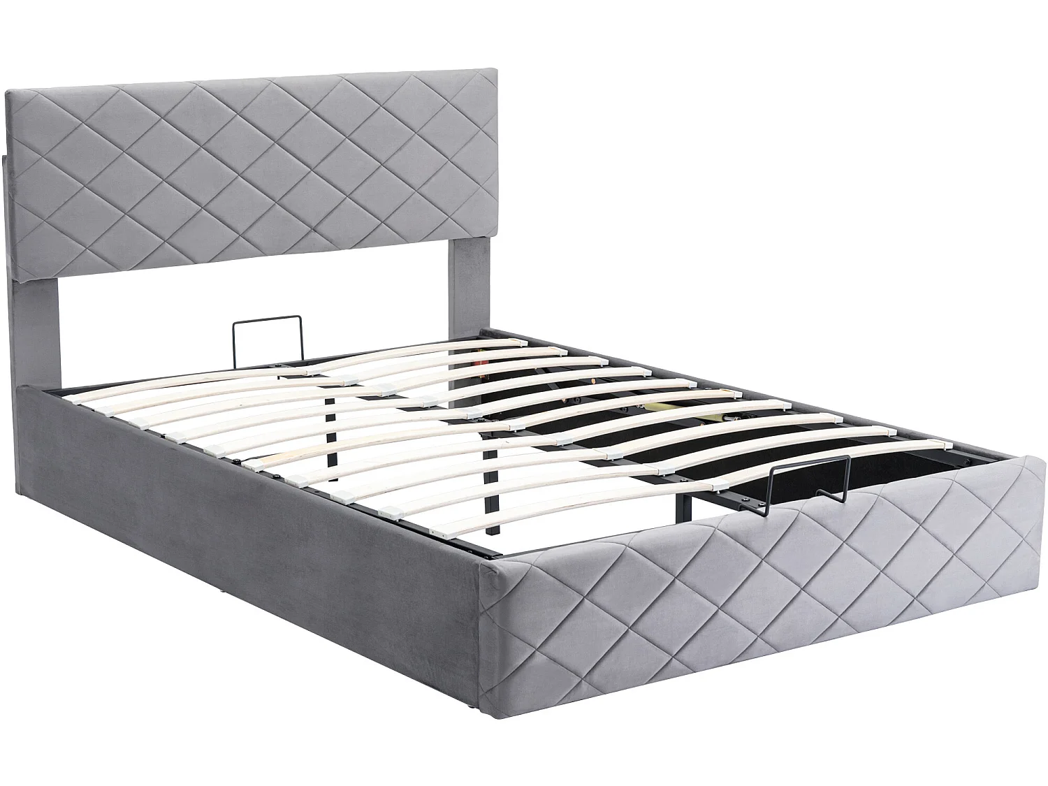 Cama doble con almacenaje y somier hidráulico, 140*200, sencilla y elegante, gris