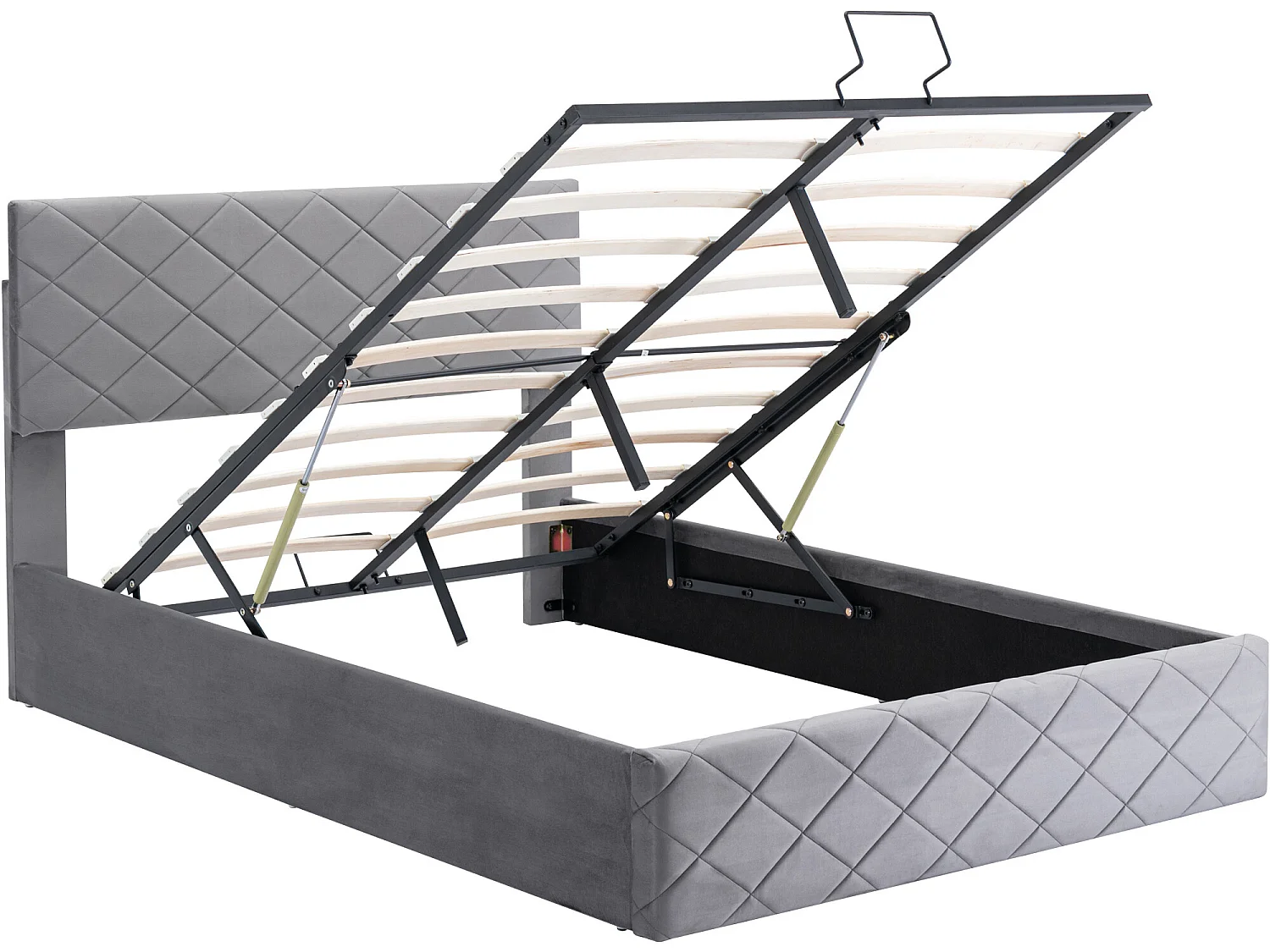 Cama doble con almacenaje y somier hidráulico, 140*200, sencilla y elegante, gris