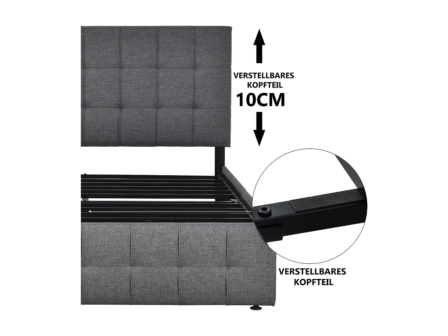 Bed met opbergruimte en in hoogte verstelbaar hoofdeinde, (140*200 cm, grijs)