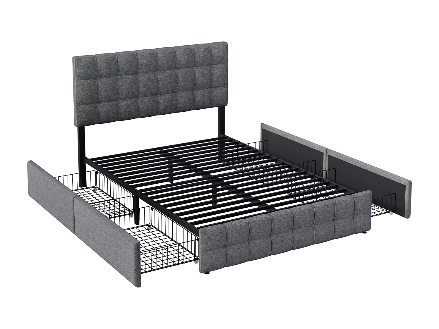 Bed met opbergruimte en in hoogte verstelbaar hoofdeinde, (140*200 cm, grijs)