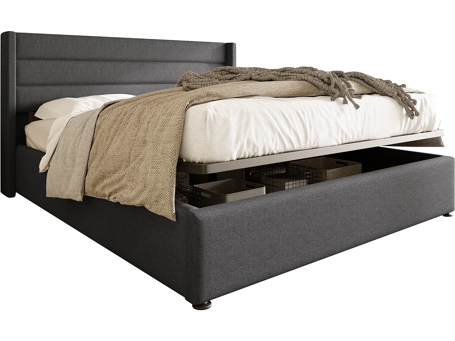 Dubbel hydraulisch opbergbed 140x200cm, grijs linnen