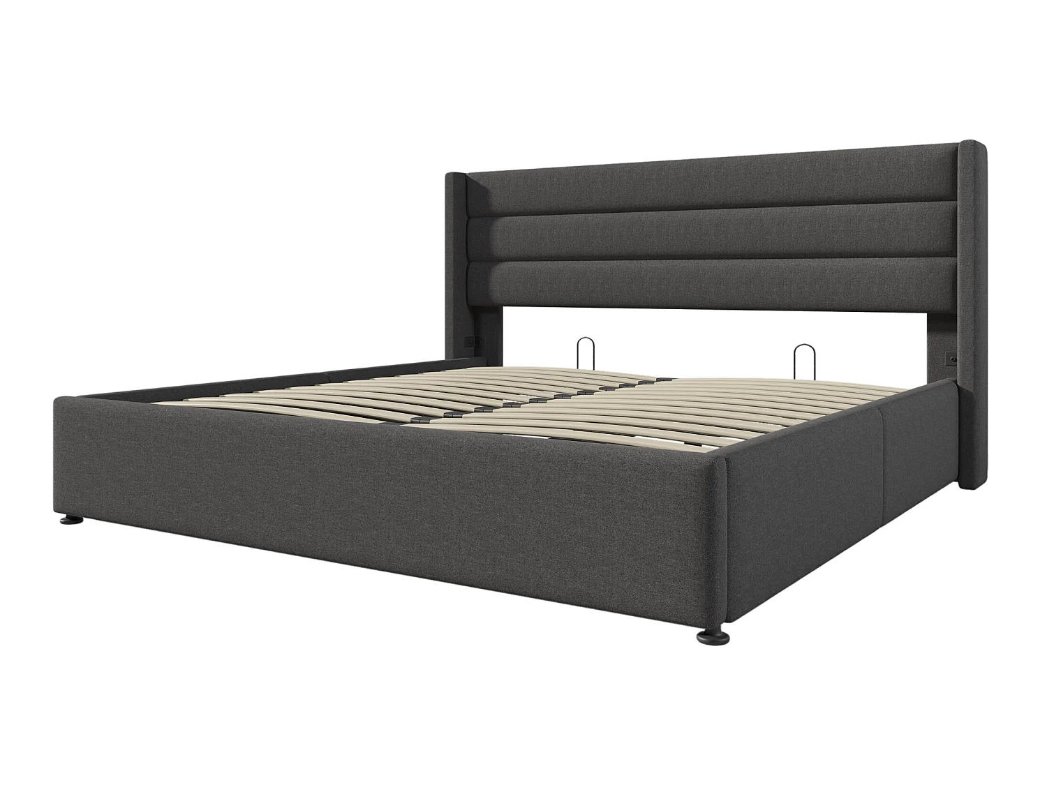 Letto contenitore idraulico matrimoniale 140x200 cm, lino grigio