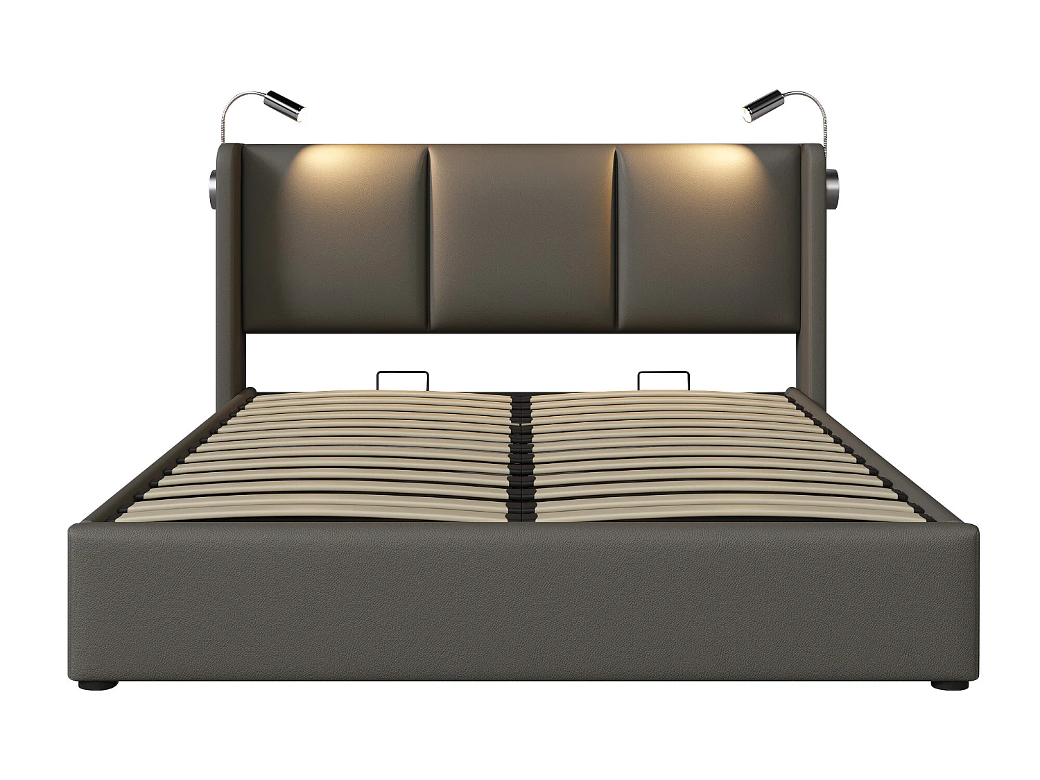 Tweepersoonsbed met opbergruimte en geïntegreerde leeslamp, 160x200 grijs