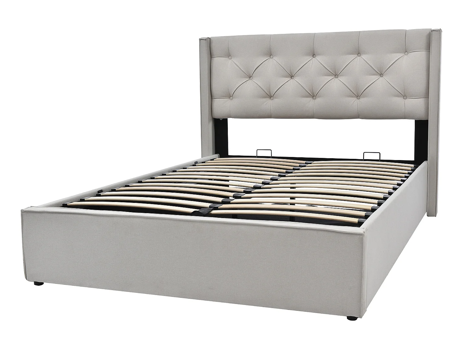 Hydraulisch gestoffeerd tweepersoonsbed 160x200 cm, metalen frame met lattenbodem, elegant design met opbergruimte, katoen, lichtgrijs