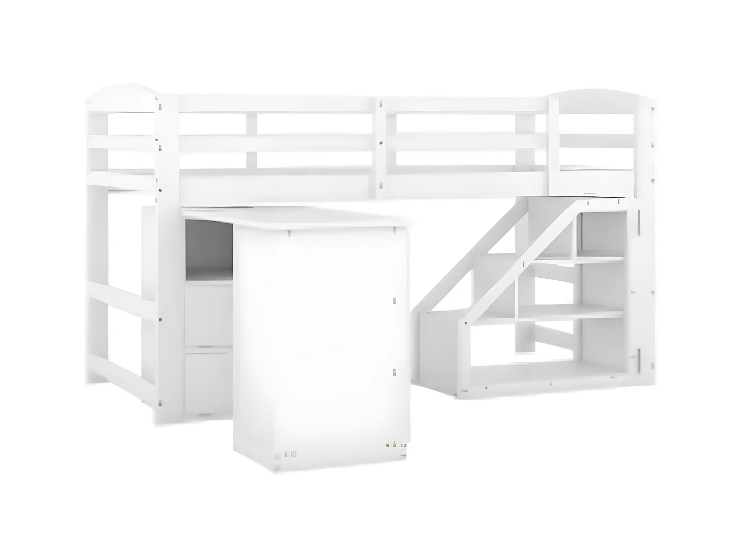 Kinderbed 90 x 200 met geïntegreerd multifunctioneel bureau en trap, wit