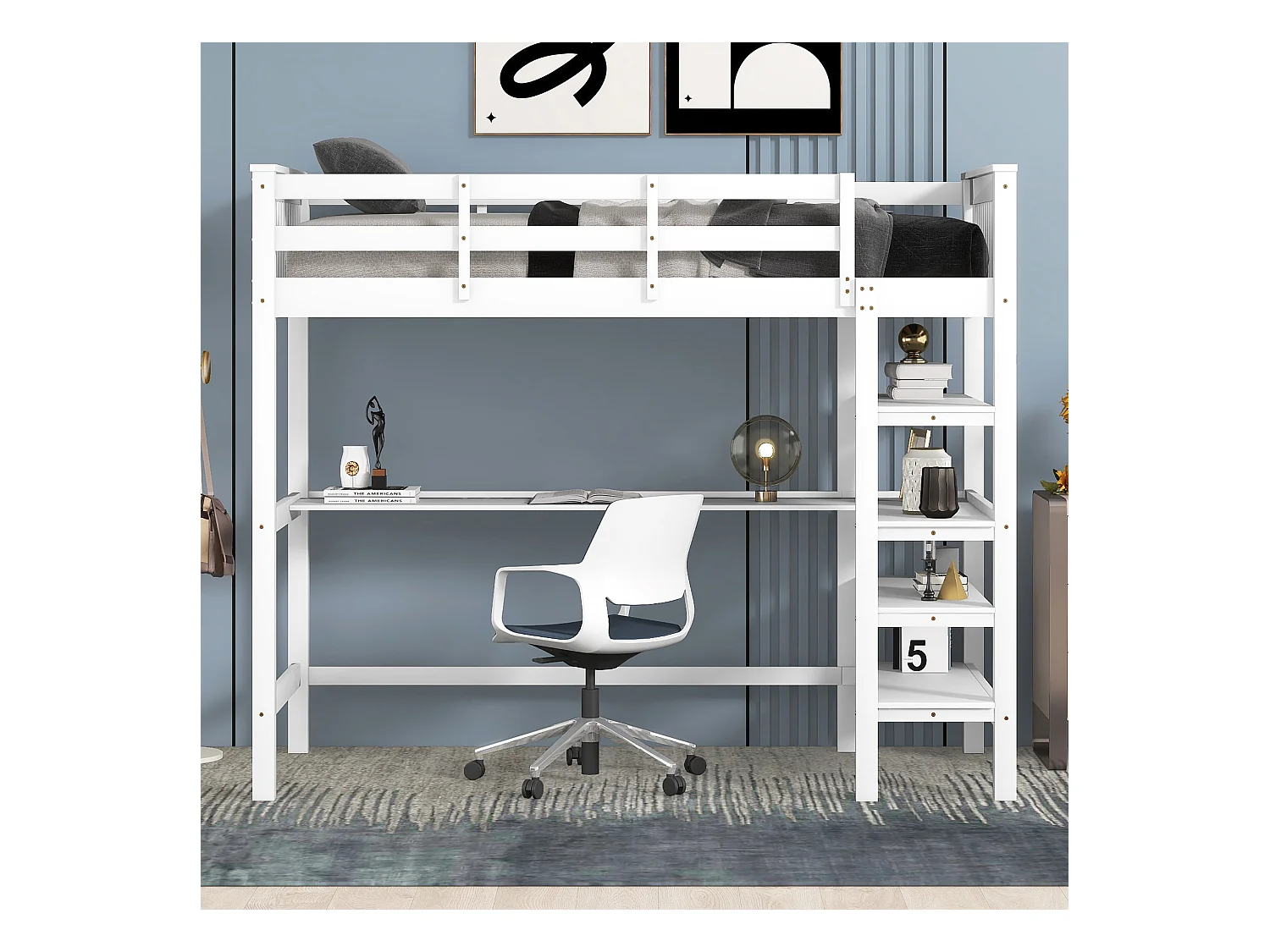 Lit mezzanine pour enfants avec rangements et bureau intégré, blanc, 90 x 200cm