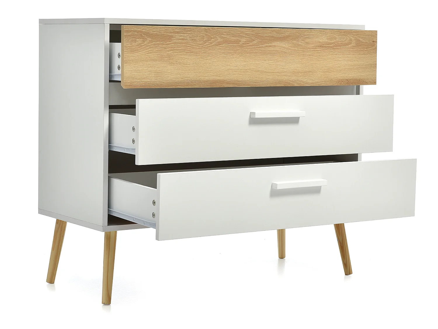 Wit dressoir met 3 laden, ladekast aan de zijkant