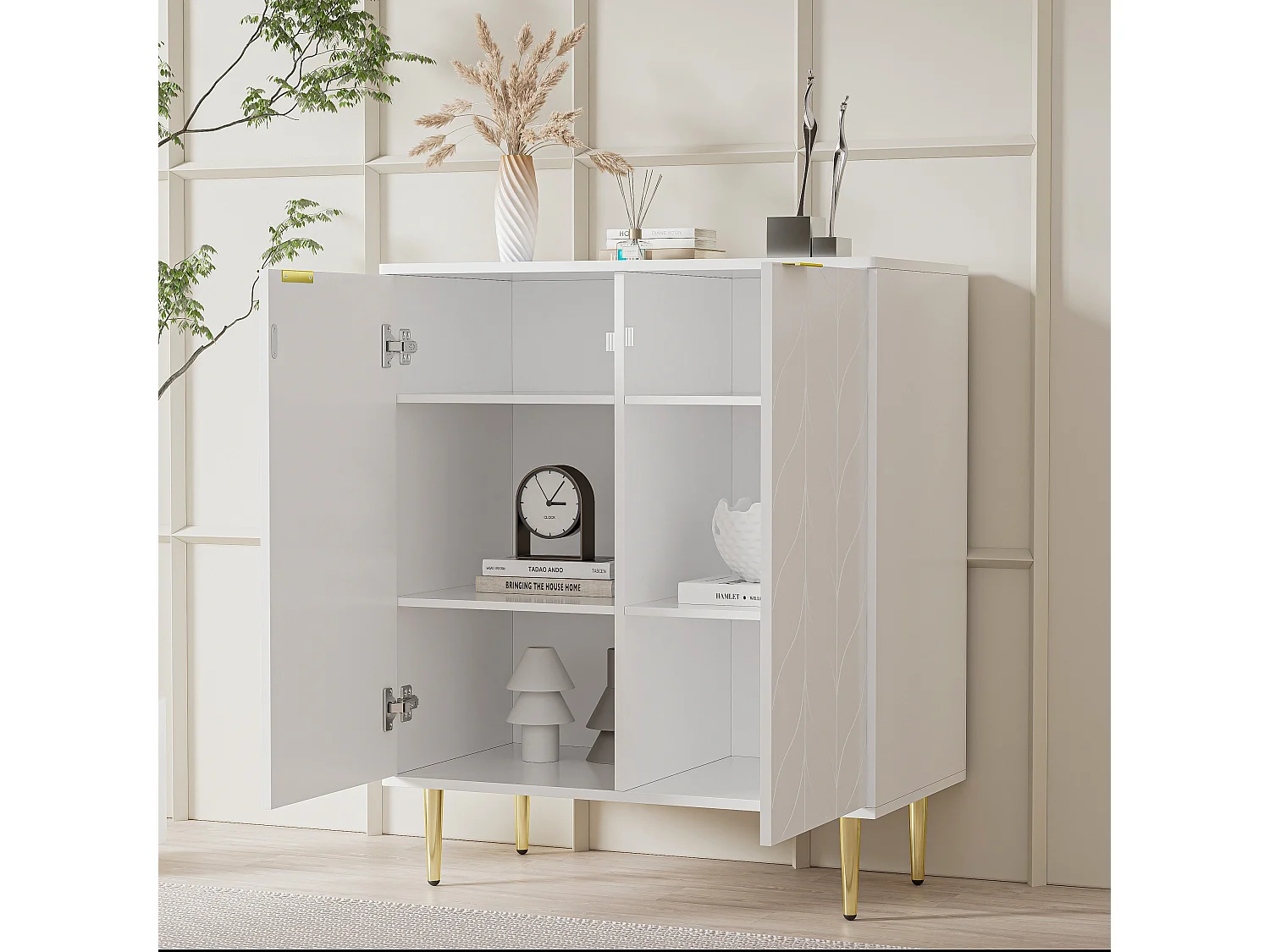 Buffet avec 2 portes, commode, placard d'entrée, 75l*40p*90h cm, couleur blanche.