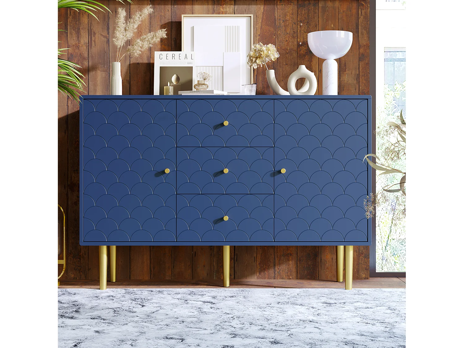 Dressoir met 2 deuren en 3 lades, marineblauw - h82/b120/d40 cm