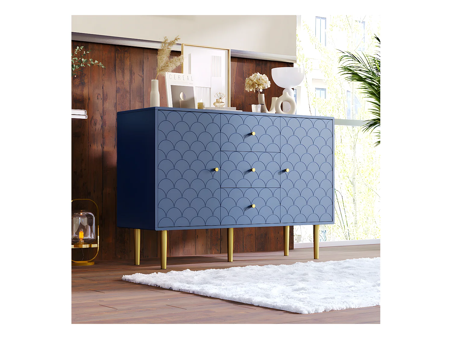 Dressoir met 2 deuren en 3 lades, marineblauw - h82/b120/d40 cm